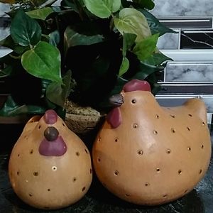 Pair of Unique Vintage Ceramic  Painted Folk Art Roosters